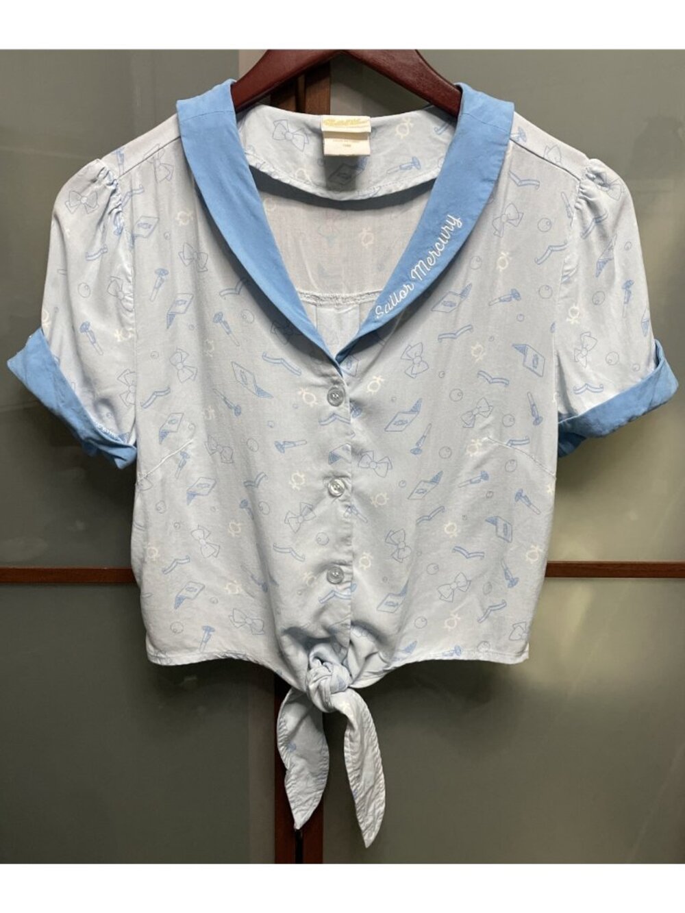 Sailor Moon Mercury Tie-Front Small Crop Top Girls Button-Up Hot Topic Exclusive